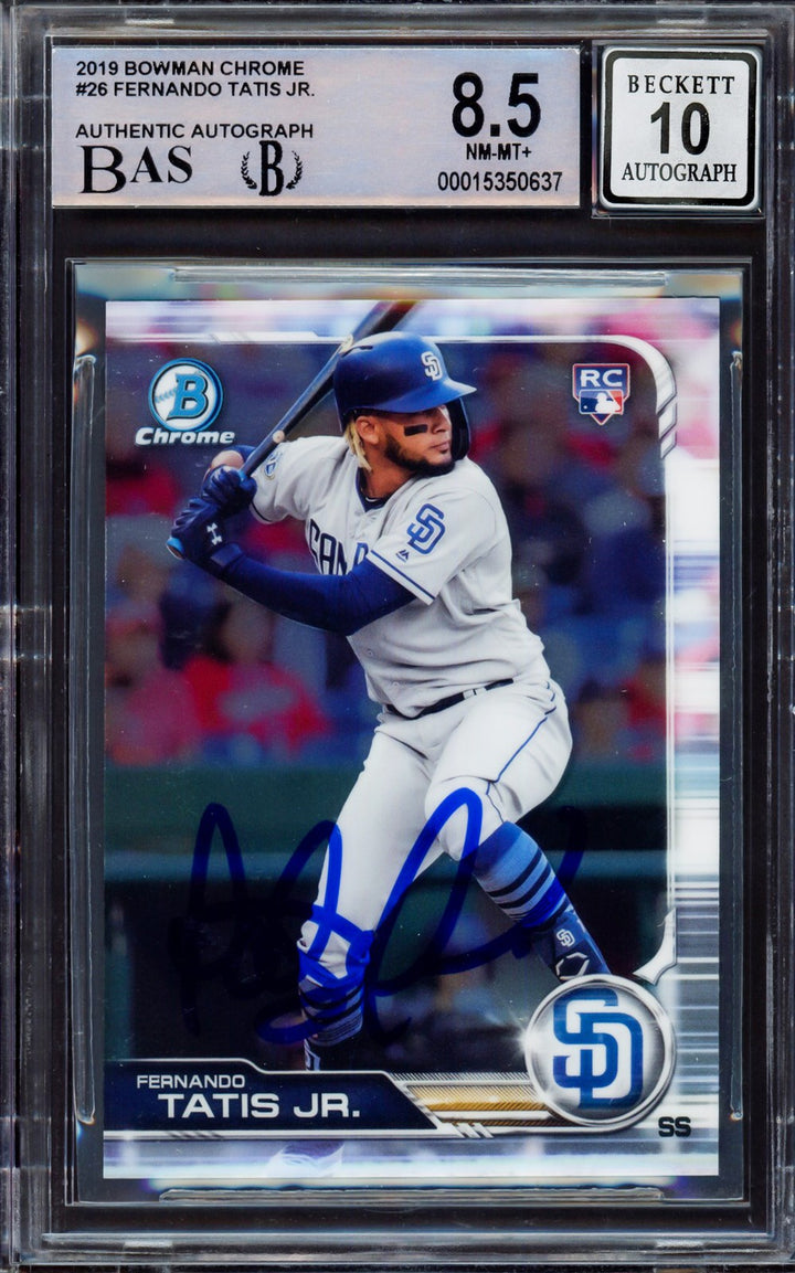 Fernando Tatis Jr. Signed 2019 Bowman Chrome RC 26 Padres BGS 8.5 Sig 10 Beckett