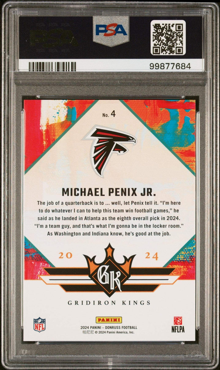 Graded 2024 Donruss Michael Penix Jr #4 Gridiron Kings RC Football Card PSA 10