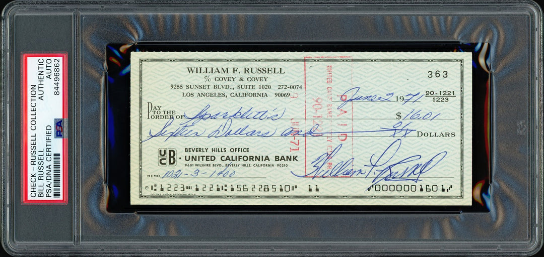 Bill Russell Autographed Signed 3x6 Check Boston Celtics PSA/DNA