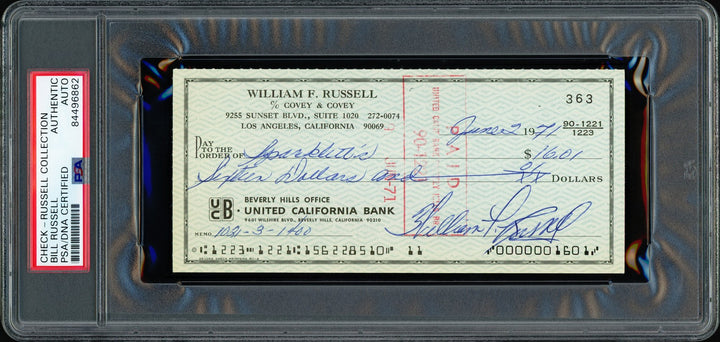 Bill Russell Autographed Signed 3x6 Check Boston Celtics PSA/DNA
