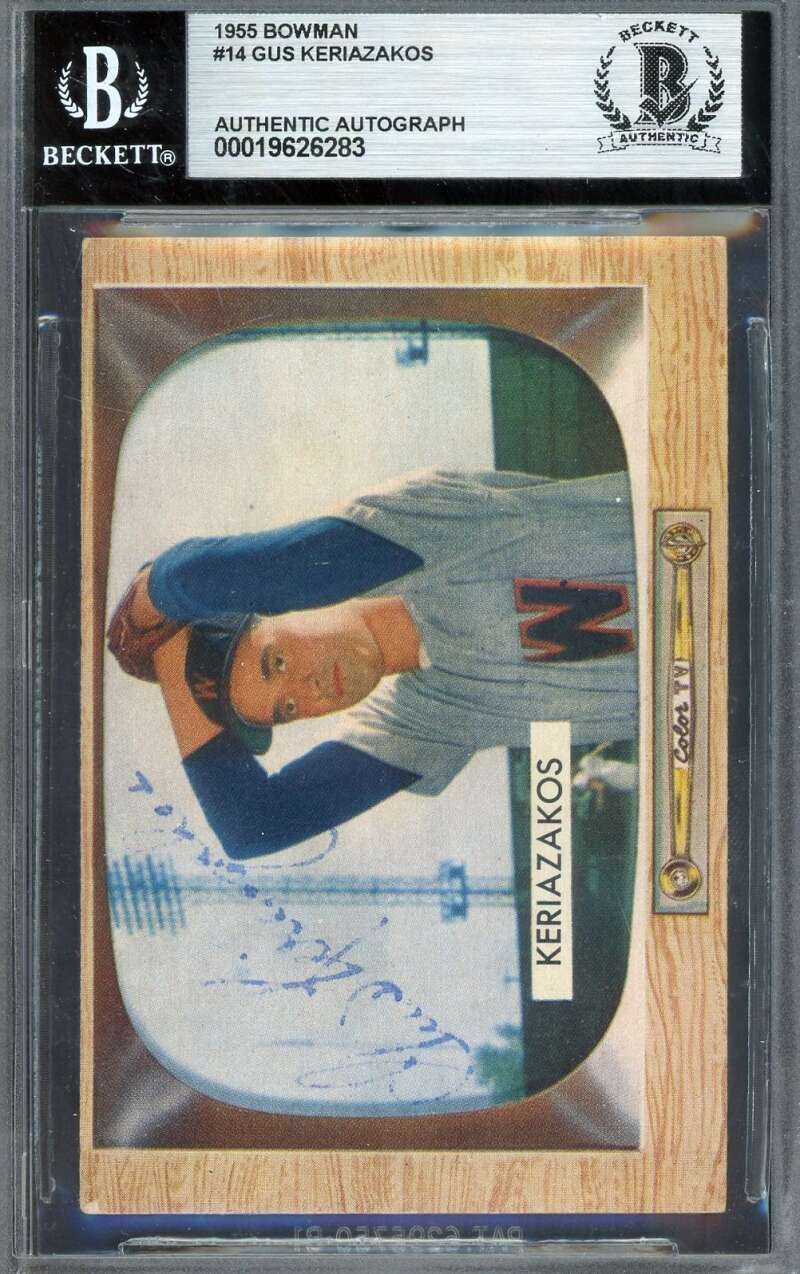 Gus Keriazakos Beckett BAS Vintage Signed 1955 Bowman Autograph Senators