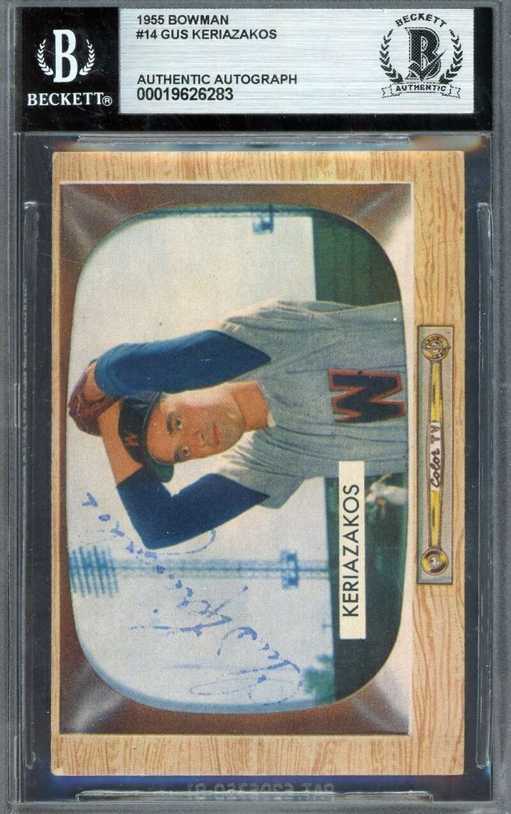 Gus Keriazakos Beckett BAS Vintage Signed 1955 Bowman Autograph Senators
