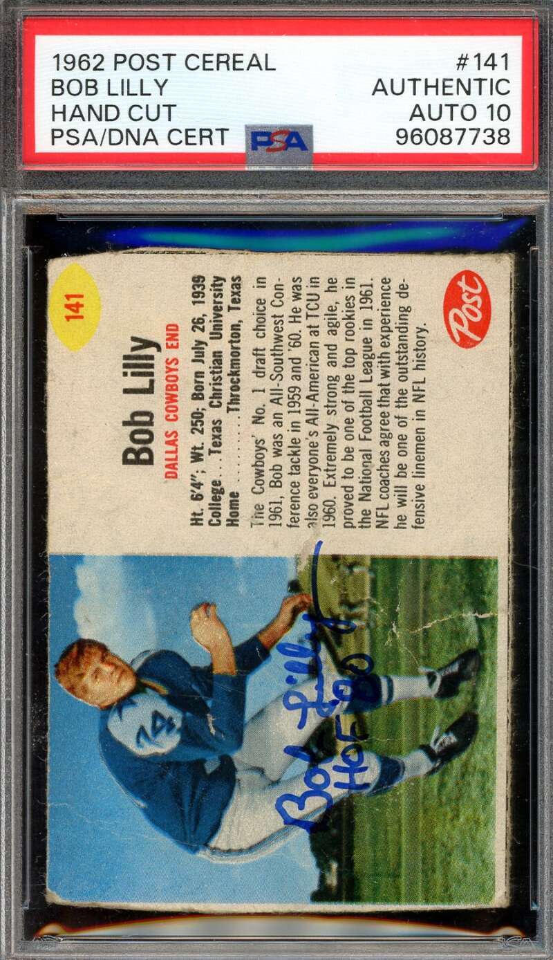 Bob Lilly Gem Mint 10 PSA DNA Signed 1962 Post Cereal Rookie Autograph
