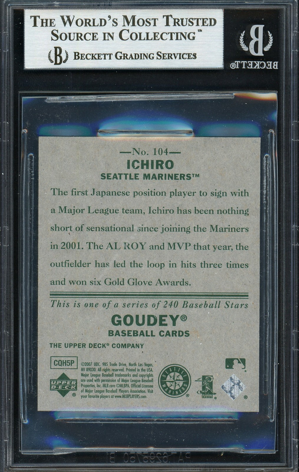 Ichiro Suzuki Signed 2007 Upper Deck Goudey Card 104 Seattle Mariners Beckett