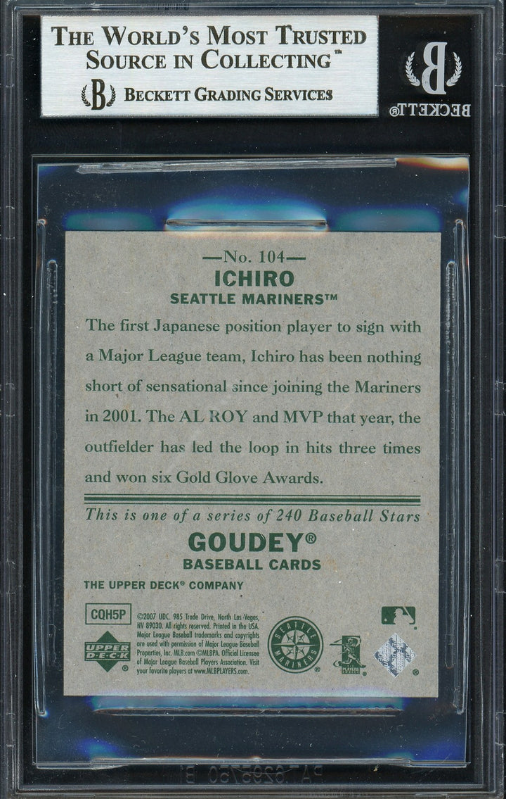 Ichiro Suzuki Signed 2007 Upper Deck Goudey Card 104 Seattle Mariners Beckett