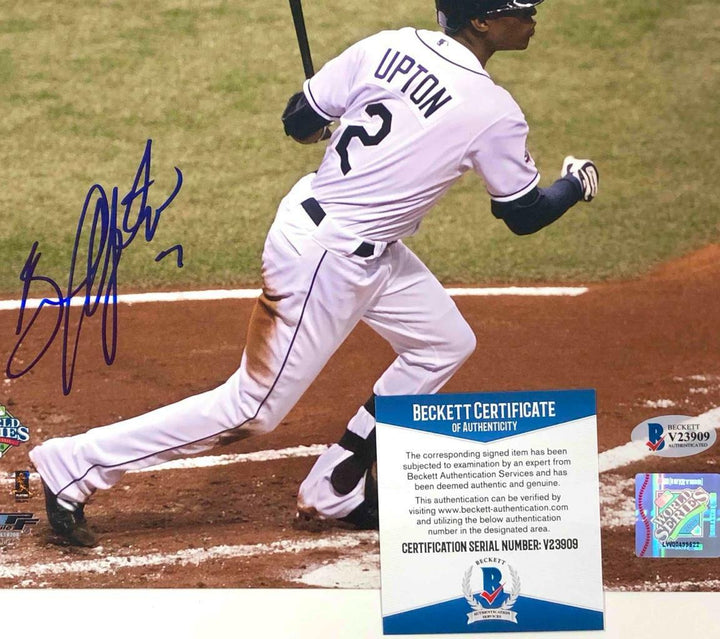 B.J. BJ Upton autograph Rays 2008 World Series signed 8x10 photo BAS COA Beckett