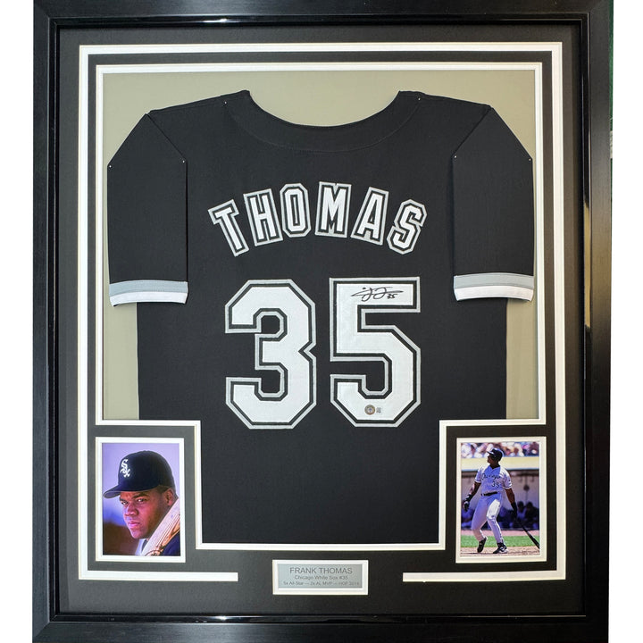 FRAMED Autographed/Signed FRANK THOMAS 33x42 Chicago Black Jersey JSA COA Auto