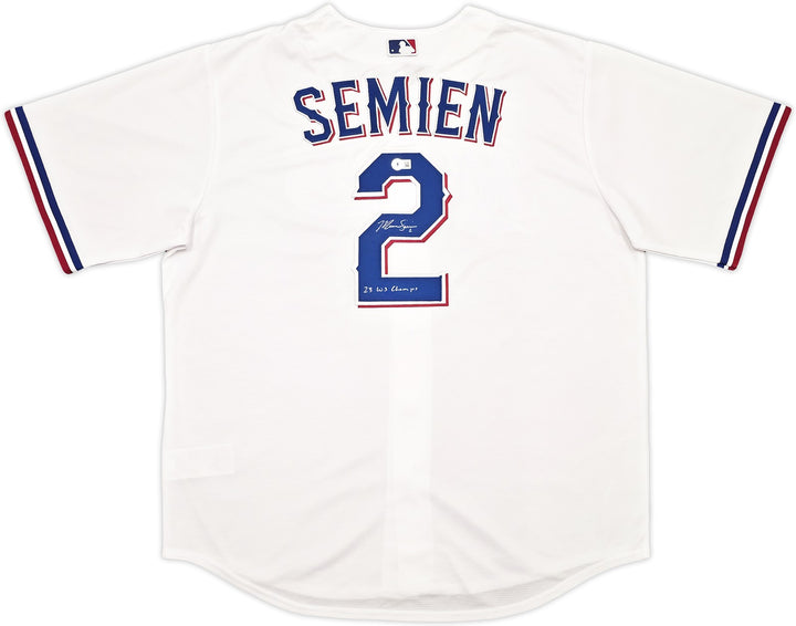 Rangers Marcus Semien Auto White Nike Jersey Size XL "23 WS Champs" Beckett Wit