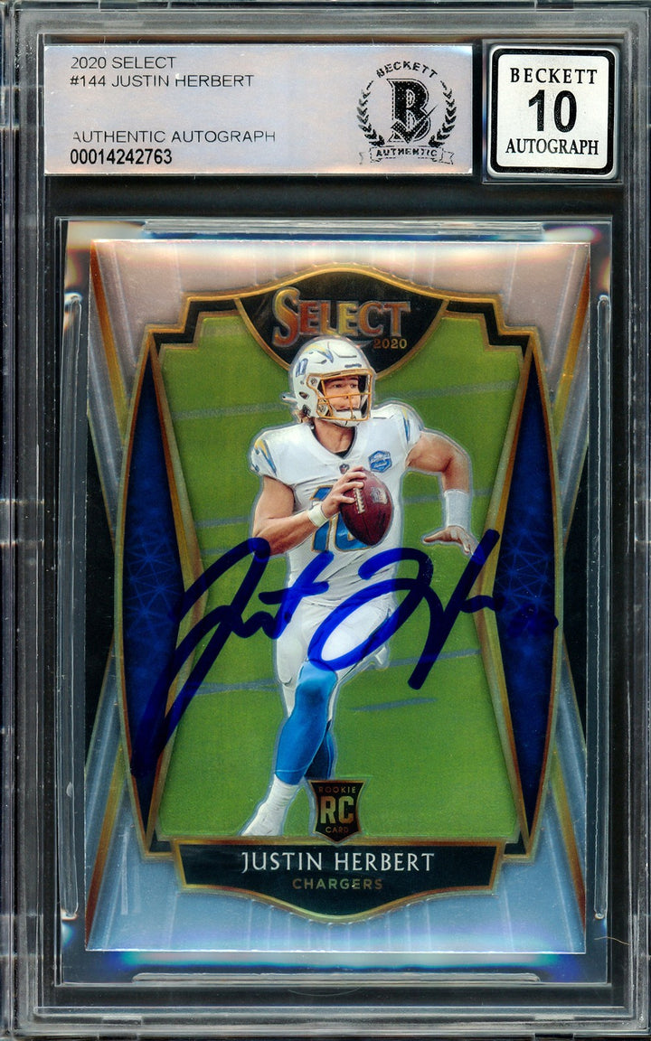 Justin Herbert Auto 2020 Panini Select Premier Level RC 144 Sig 10 Beckett