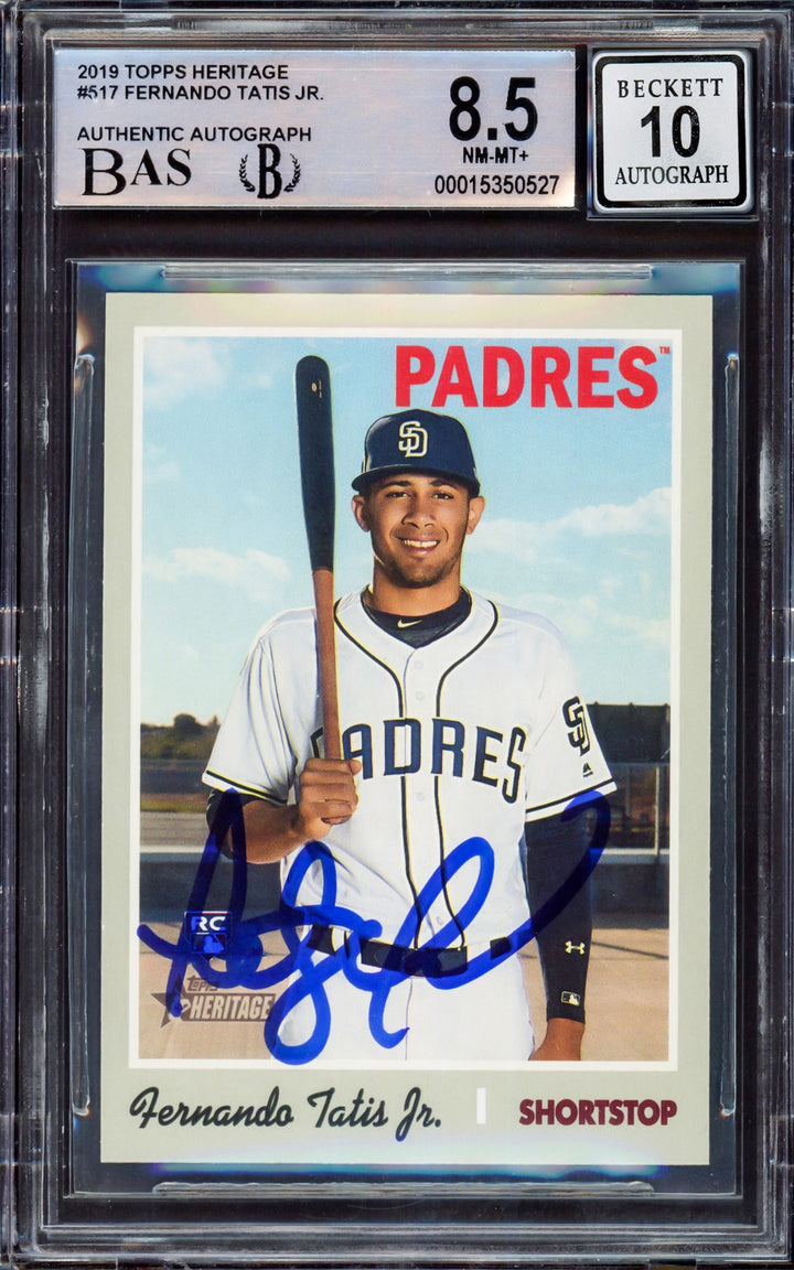 Fernando Tatis Jr. Signed 2019 Topps Heritage RC #517 San Diego Padres BGS 8.5