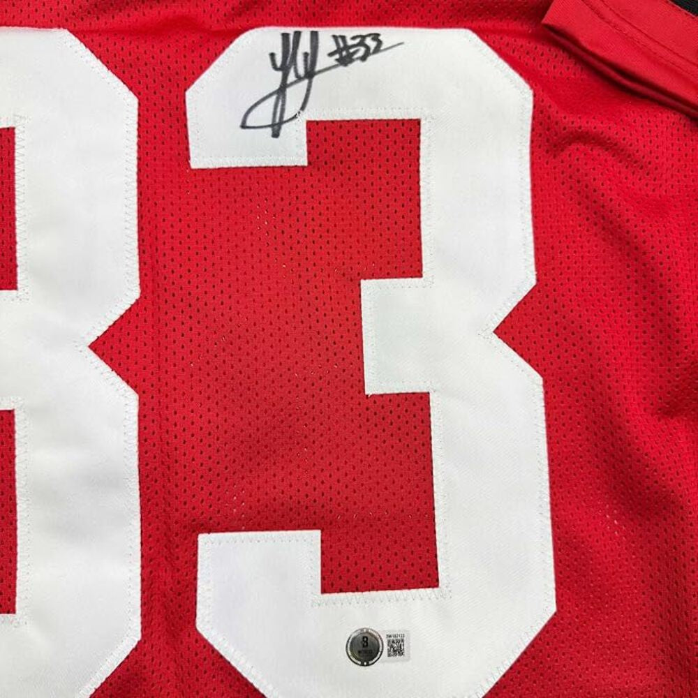 Framed Autographed/Signed Jack Sawyer 35x39 Ohio State Red Jersey Beckett COA