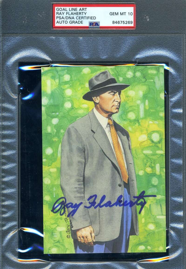 Ray Flaherty Gem Mint 10 PSA DNA Signed Goal Line Art Card GLAC Autograph