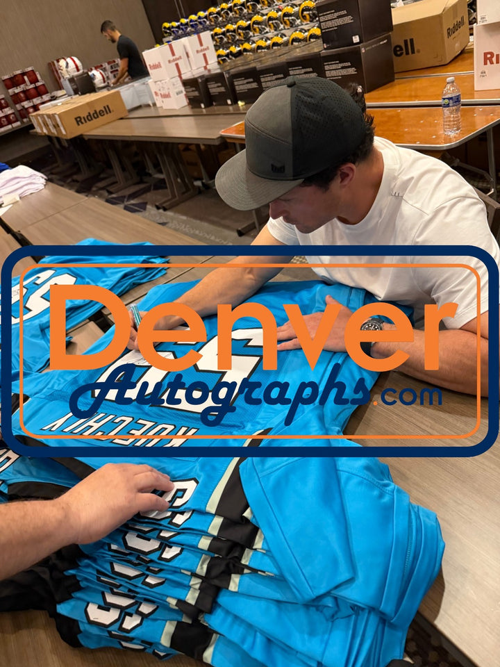 Luke Kuechly Autographed Pro Style sz XL Teal Jersey HOF Beckett Witness 56891