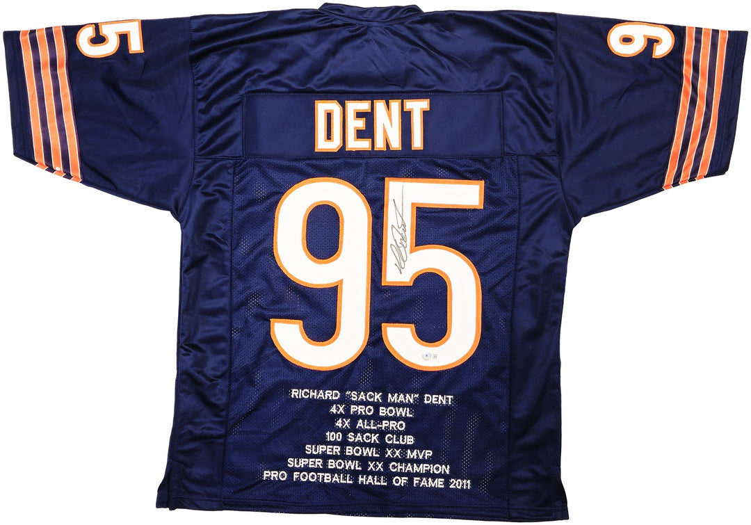 Chicago Bears Richard Dent Signed Dark Blue Jersey Stats Beckett Wit