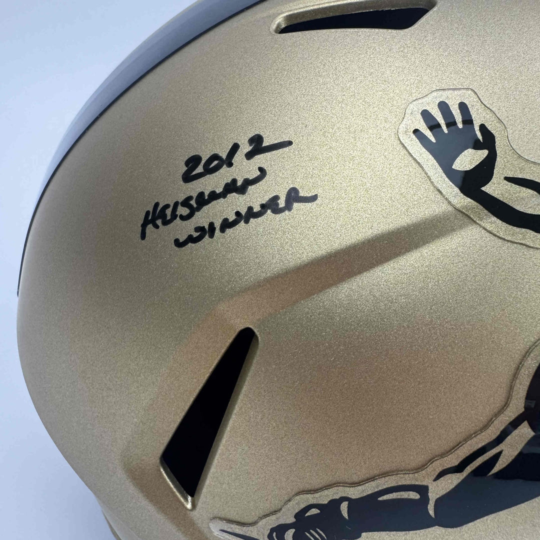 Autographed/Signed Johnny Manziel 2012 Heisman Gold Full Size Helmet Beckett COA