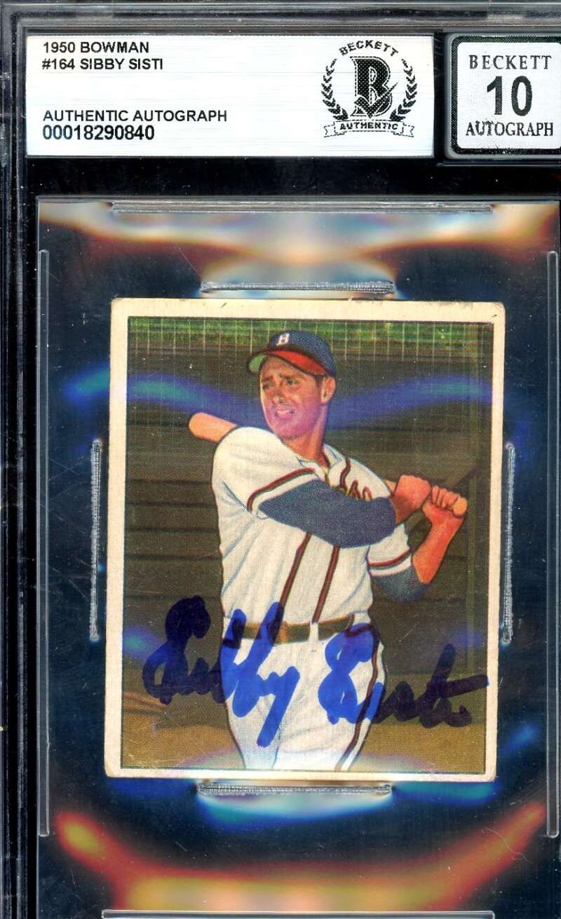 Sibby Sisti Gem Mint 10 Beckett BAS Autograph 1950 Bowman Signed