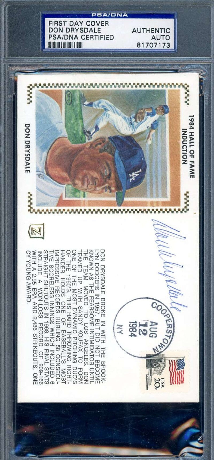 Don Drysdale PSA DNA Coa Signed 1984 First Day Cover Cache FDC Autograph