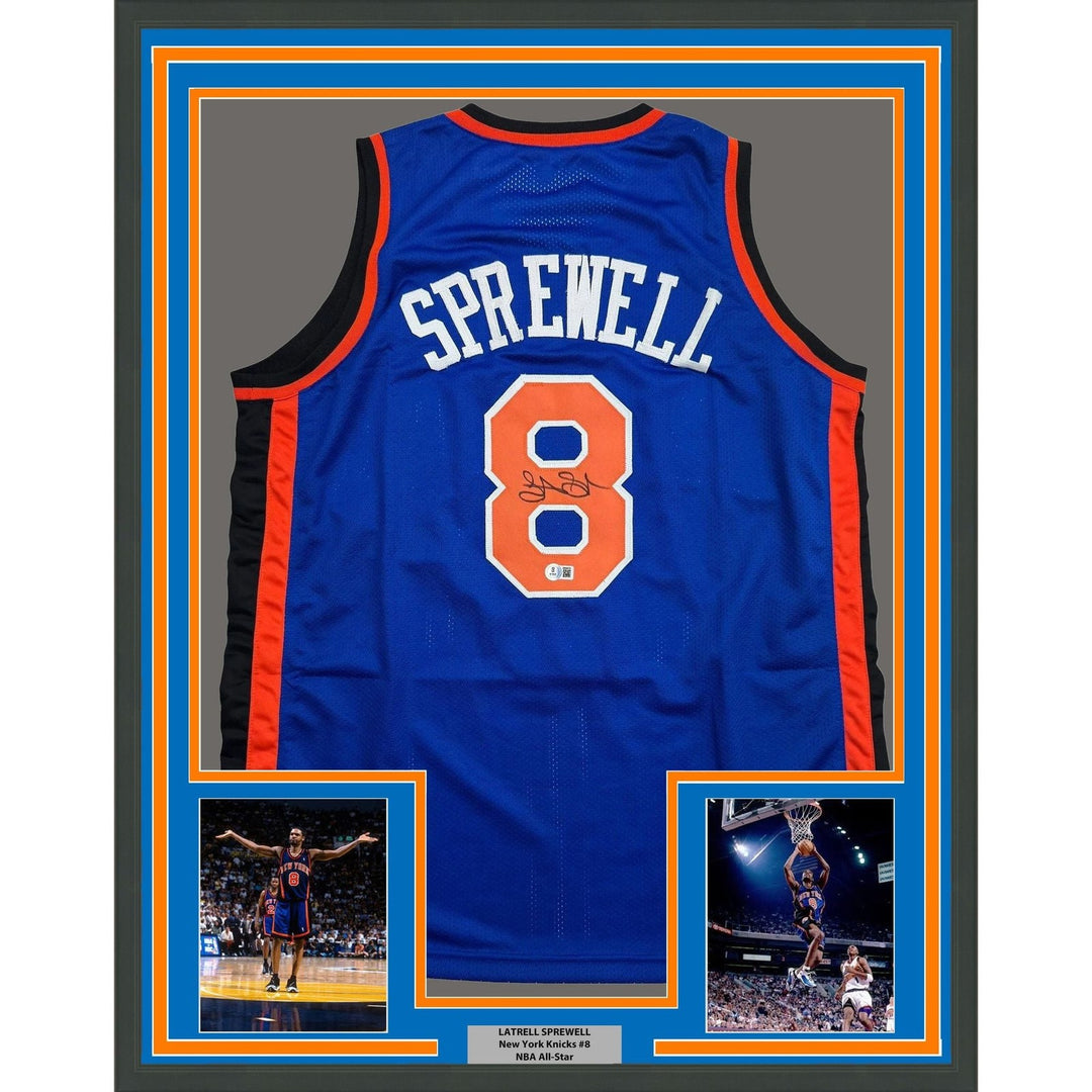 Framed Autographed/Signed Latrell Sprewell 35x39 New York NY Jersey BAS COA