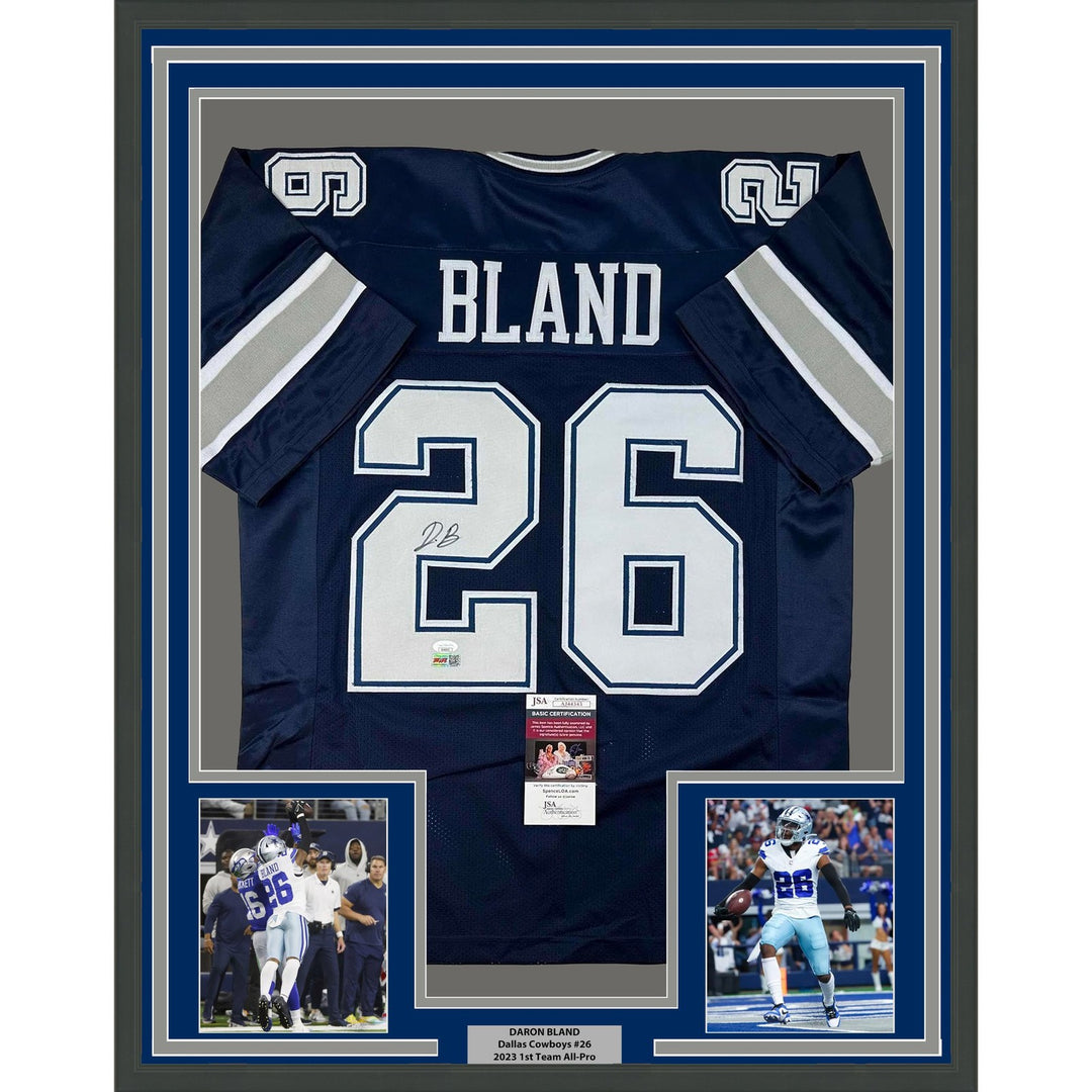 Framed Autographed/Signed Daron Bland 35x39 Dallas Blue Jersey JSA COA