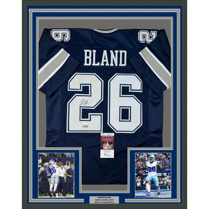 Framed Autographed/Signed Daron Bland 35x39 Dallas Blue Jersey JSA COA