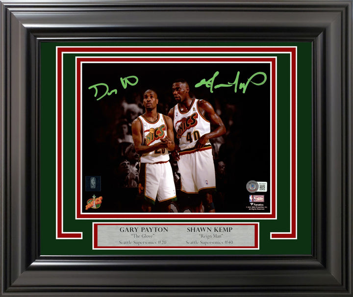 Gary Payton & Shawn Kemp Signed Framed 8x10 Photo Supersonics Spotlight BAS QR