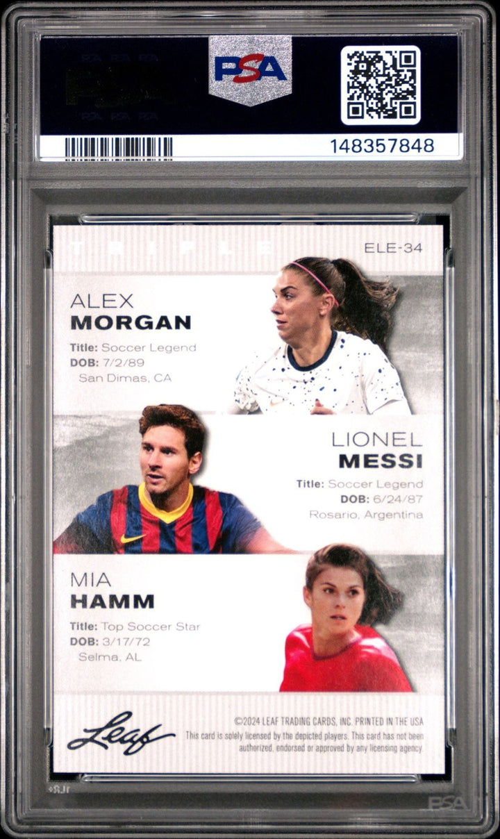 Graded 2024 Leaf Special Lionel Messi Alex Morgan/Hamm #ELE34 Card PSA 10