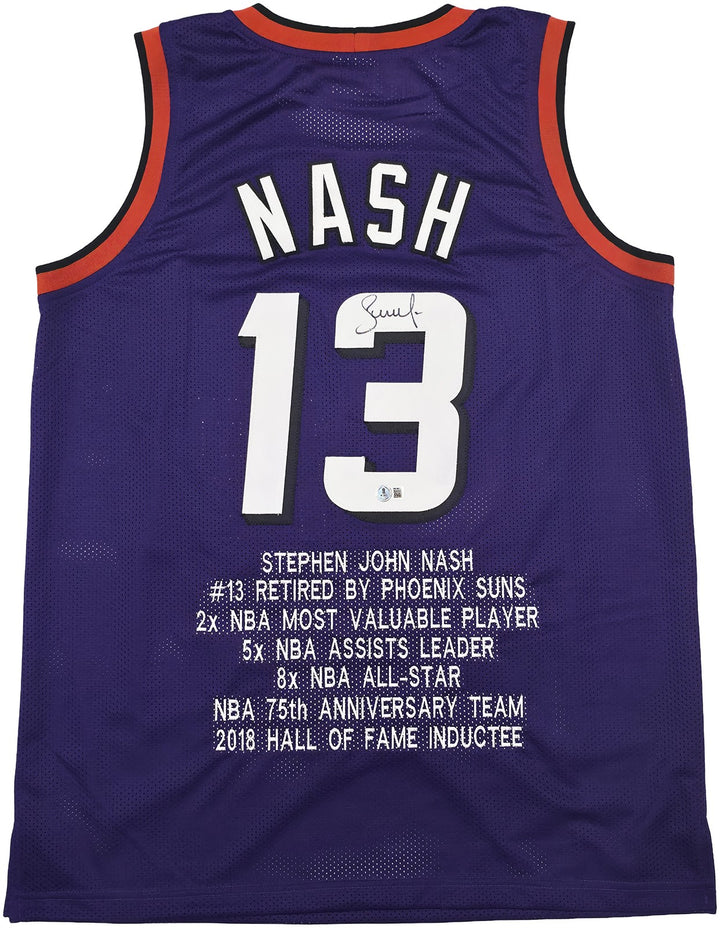 Phoenix Suns Steve Nash Autographed Signed Purple Stat Jersey Beckett Wit