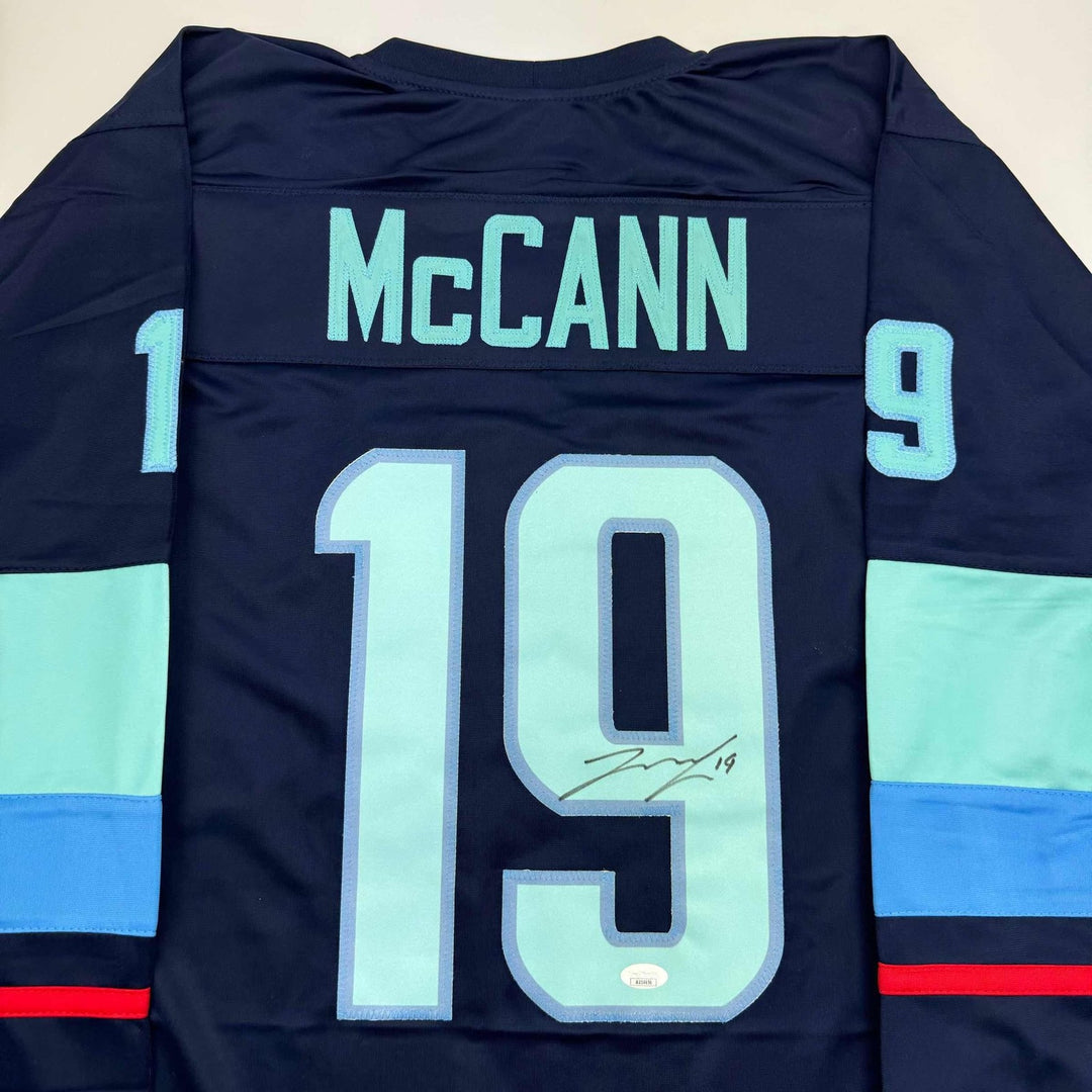 Autographed/Signed Jared McCann Seattle Blue Hockey Jersey JSA COA