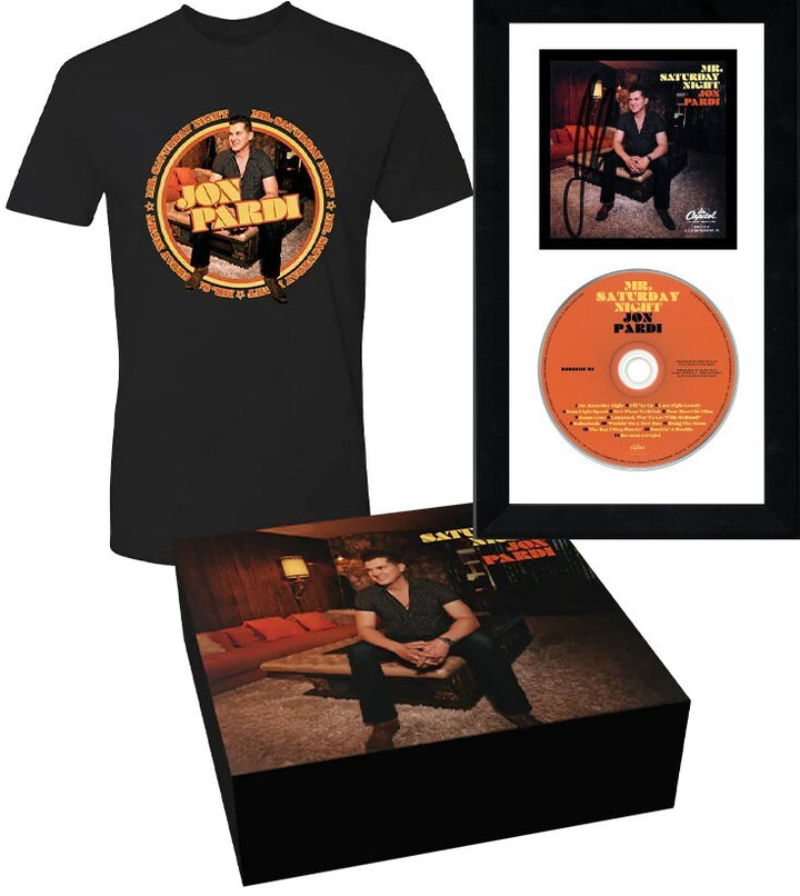 Jon Pardi Signed 2022 Mr Saturday Night 4x4 Art Card/CD Frame w/T-Shirt Set- JSA