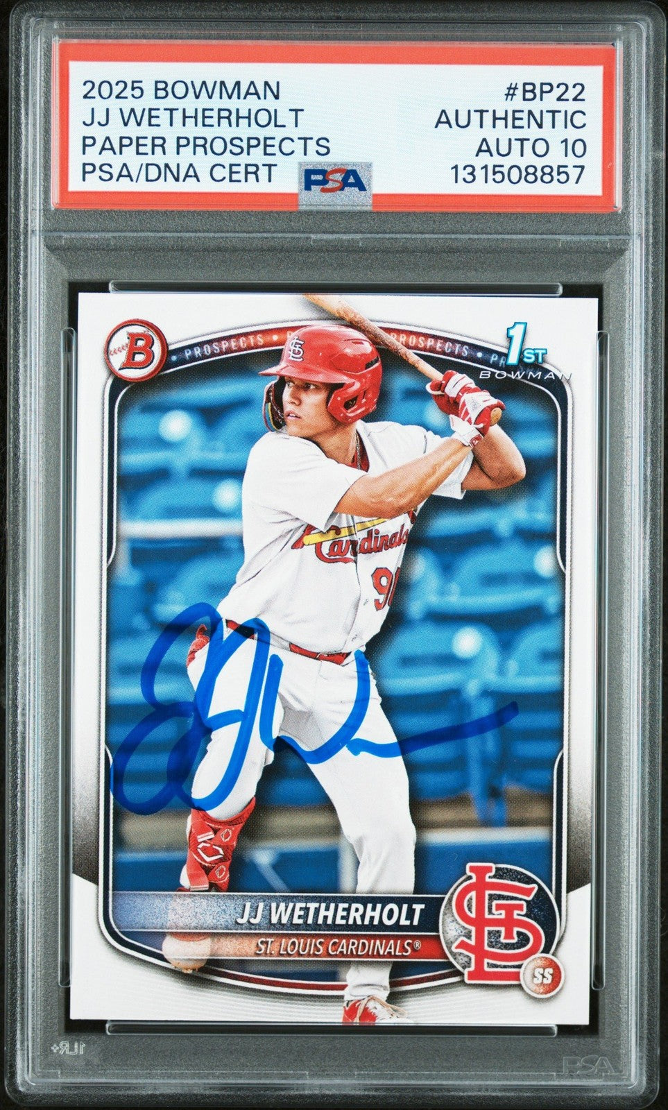 Graded 2025 Bowman JJ Wetherholt #BP-22 Prospects RC Card PSA 10 Auto Grade