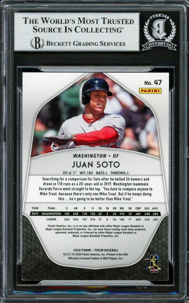 Juan Soto Autographed Signed 2020 Panini Prizm Card 47 New York Mets Beckett