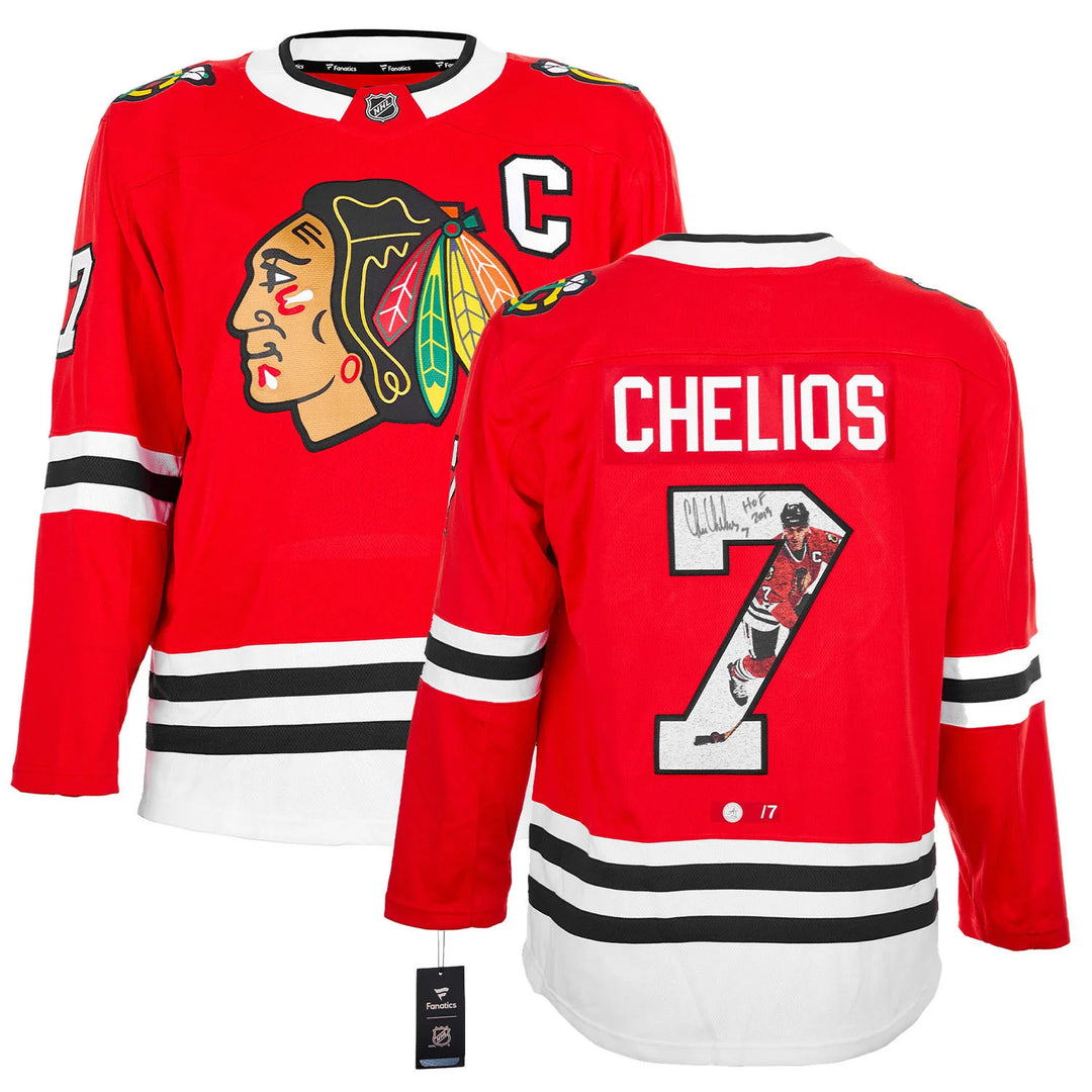 Chris Chelios Signed Chicago Blackhawks Graphic Art Fanatics Jersey #/7