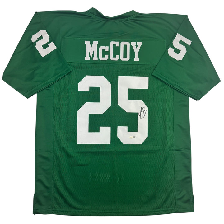 Autographed/Signed LeSean McCoy Philadelphia Kelly Green Football Jersey JSA COA