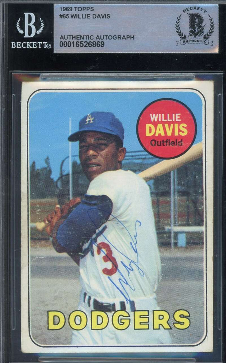 Willie Davis Beckett BAS Signed 1969 Topps Autograph
