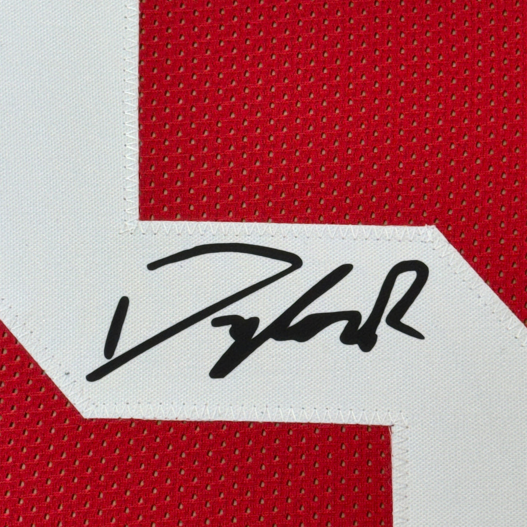 Framed Facsimile Autographed Dylan Raiola 35x39 Red Reprint Laser Auto Jersey