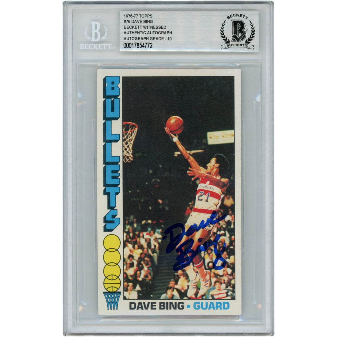 Dave Bing Autographed 1976-77 Topps #76 HOF Slabbed Trading Card Beckett 50623