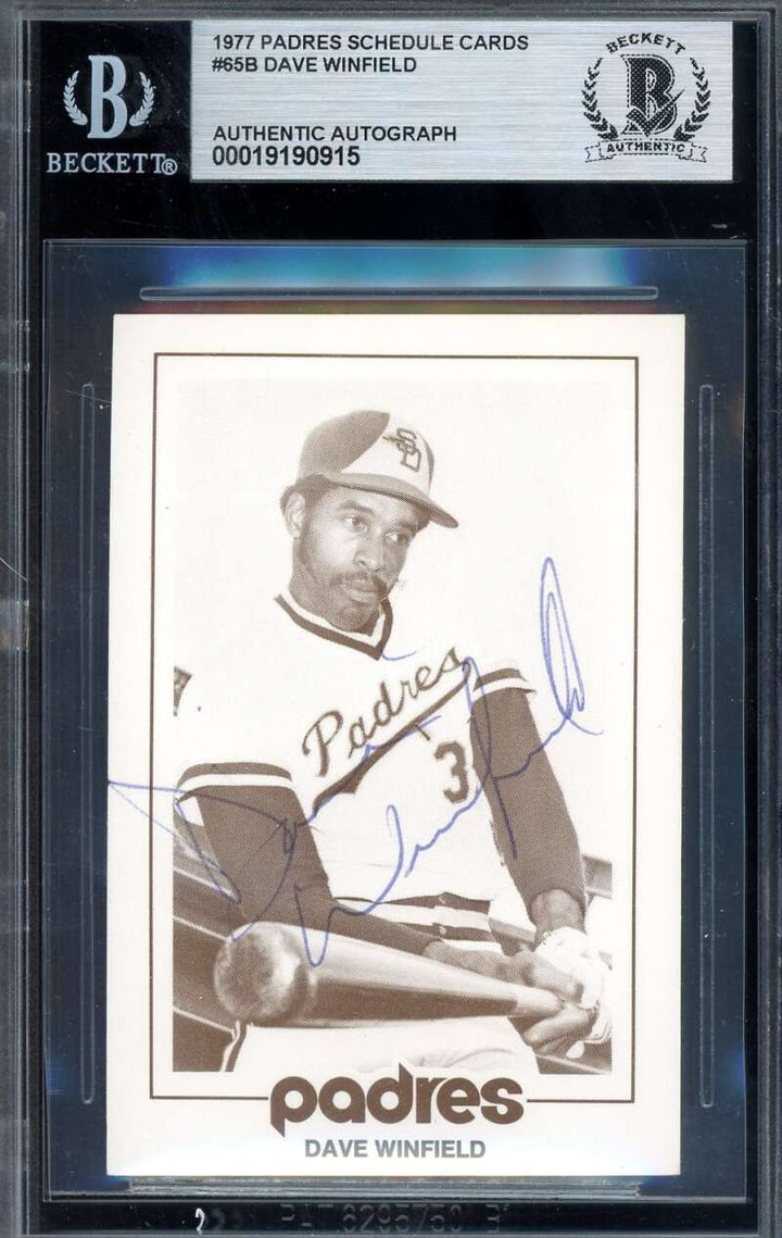 Dave Winfield Beckett BAS Signed 1977 Padres Schedule Card Autograph
