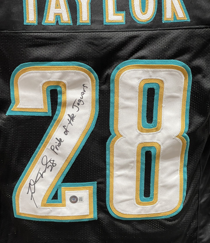 Fred Taylor Autographed/Signed Pro Style Sz. XL Black Jersey Insc. Beckett 40943