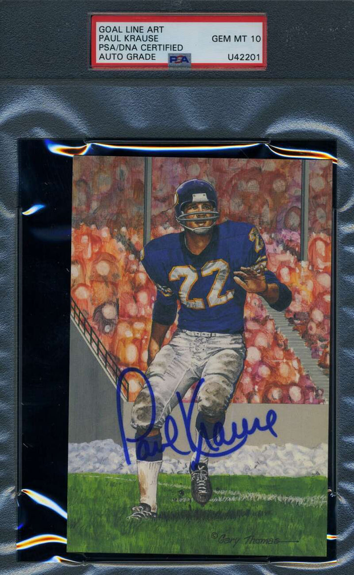 Paul Krause Gem Mint 10 PSA DNA Signed Goal Line Art Card GLAC Autograph