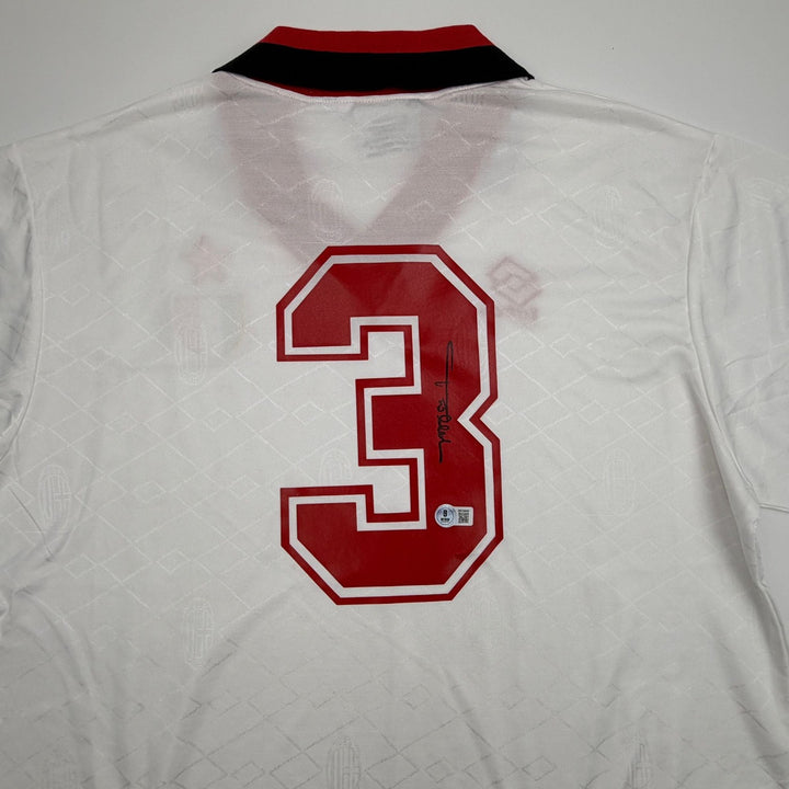Autographed/Signed Paolo Maldini AC Milan White Jersey Beckett BAS COA