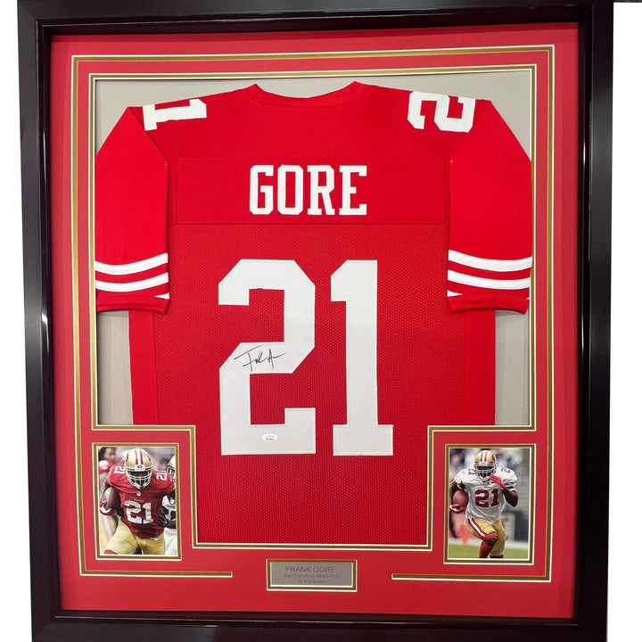 FRAMED Autographed/Signed FRANK GORE 33x42 San Francisco Red Jersey JSA COA Auto
