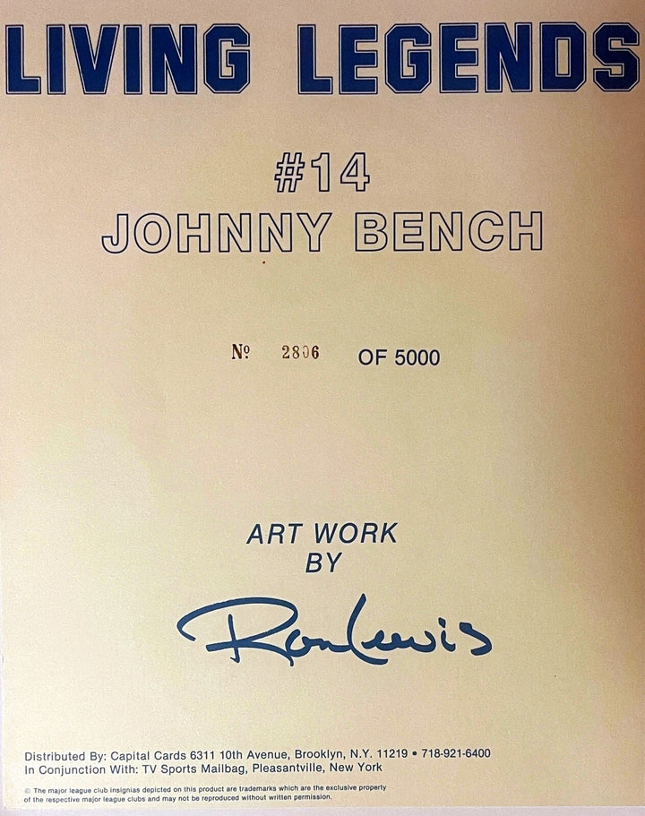 Johnny Bench signed Cincinnati Reds MLB Ron Lewis 89 8x10 Photo- Tuff Stuff COA