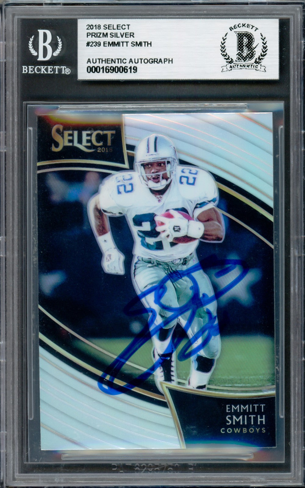 Emmitt Smith Signed 2018 Select Prizm Silver Card 239 Dallas Cowboys Beckett
