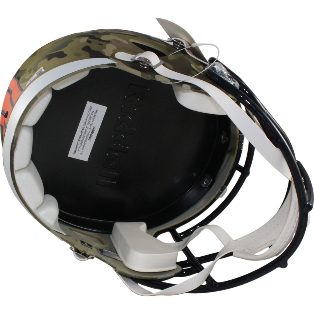 Bo Nix Autographed/Signed Denver Broncos F/S Camo Helmet Beckett Witness 55111