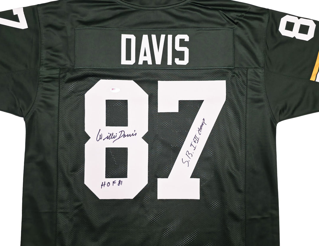 Green Bay Packers Willie Davis Auto Green Jersey HOF 81, SB I & II Champs PSA