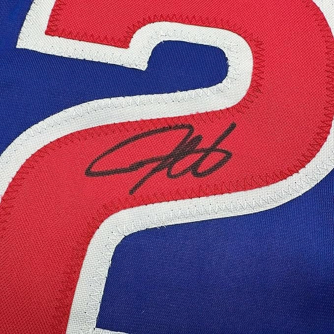 Framed Autographed/Signed Derrek Lee 35x39 Chicago Blue Jersey Beckett COA