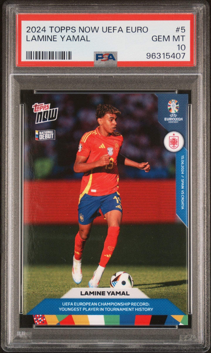 Graded 2024 Topps Now Lamine Yamal #5 UEFA Euro Championship Record: Youngest Pl