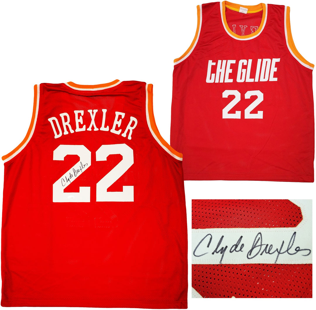 Houston Rockets Clyde Drexler Autographed Signed Red Jersey The Glide JSA