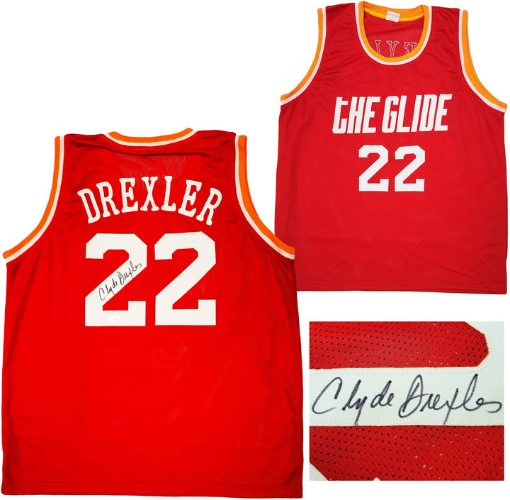Houston Rockets Clyde Drexler Autographed Signed Red Jersey The Glide JSA