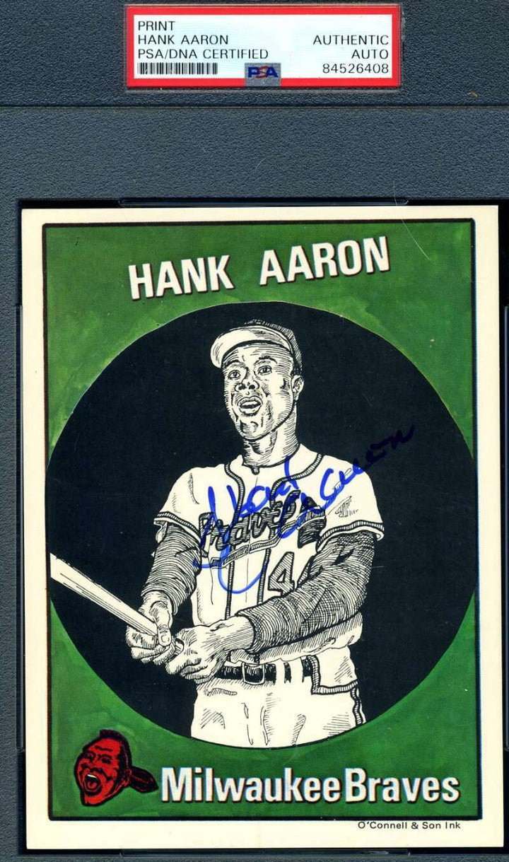 Hank Aaron PSA DNA Coa Signed 5x7 1983 O'Connell Son Ink Autograph